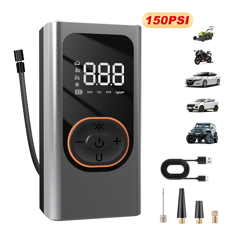 Portable Air Compressor - 150 Psi Car Tire Inflator, Digital Tire Pressure Gauge With Led Light, Wireless Quick Inflation, Suitable For Cars, Motorcycles, Bicycles, And