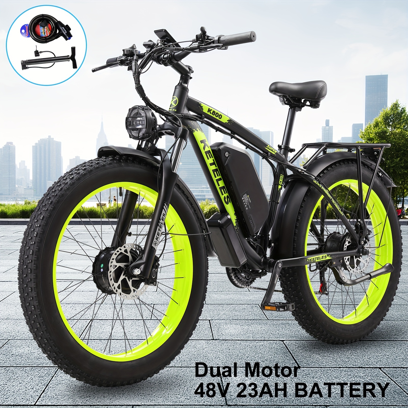26 electric bike for adults,   electric scooter with 48v 1104wh removable lithium-ion battery, 500w brushless motor, 19mph, up to 50 miles, electric dirt bike, dual motor Product details 2