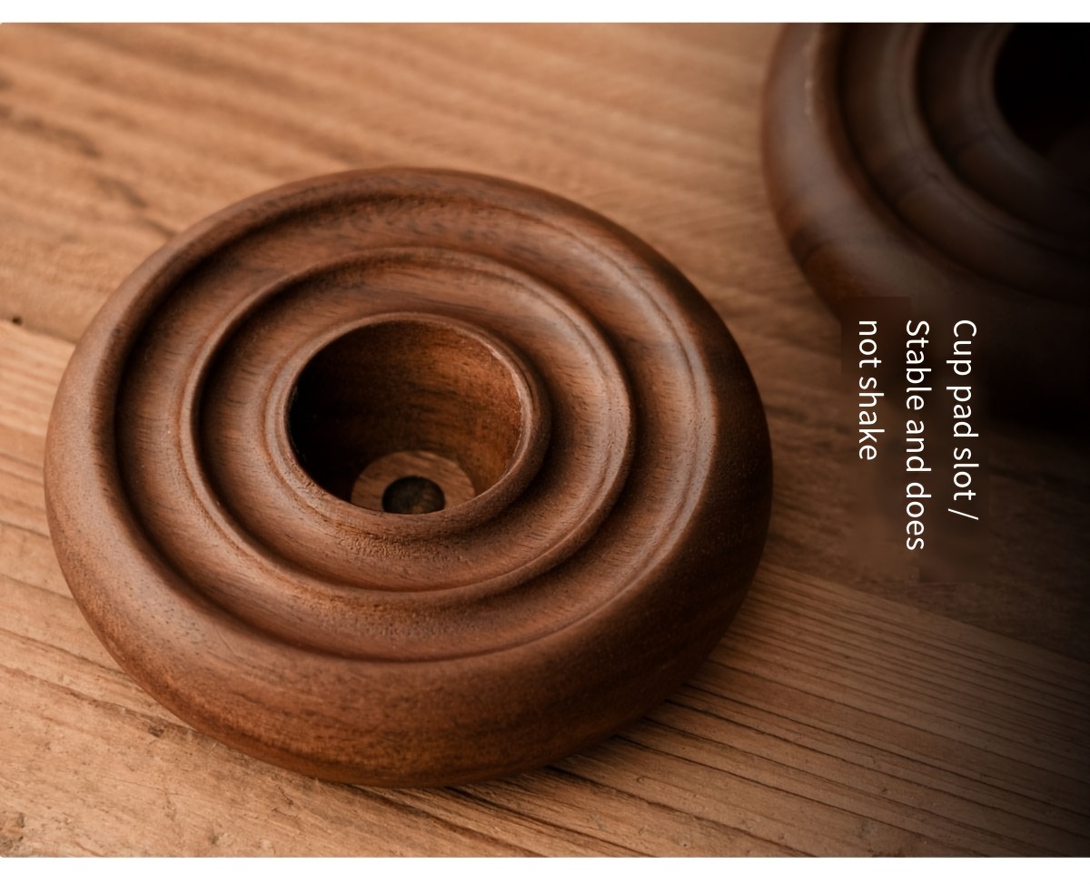 1 Thick Ceramic Handmade Coffee Cup with Wide Spout, Funnel Shape and Genuine Wooden Handle & Coaster Set for High-End Home Office Café Use - Ideal as a Present