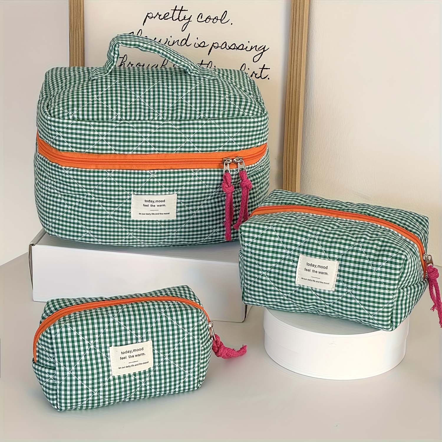 TEMU Set a Quadri di Beauty Case, con un Stile e Minimalista, Astuccio, Portamonete, Pochette, Beauty Bag, Pochette Portaoggetti e Borsa da Trucco