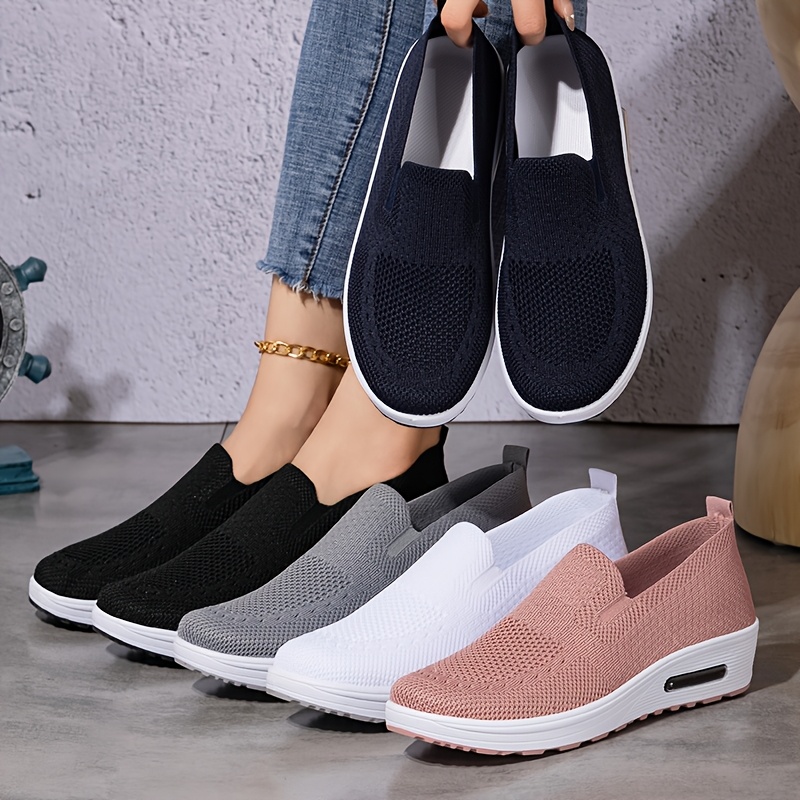 womens slip on sneakers with soft pvc sole breathable fabric upper lightweight low   toe casual shoes suitable for home outdoors daily wear cushioned sole   hand   solid color women shoes