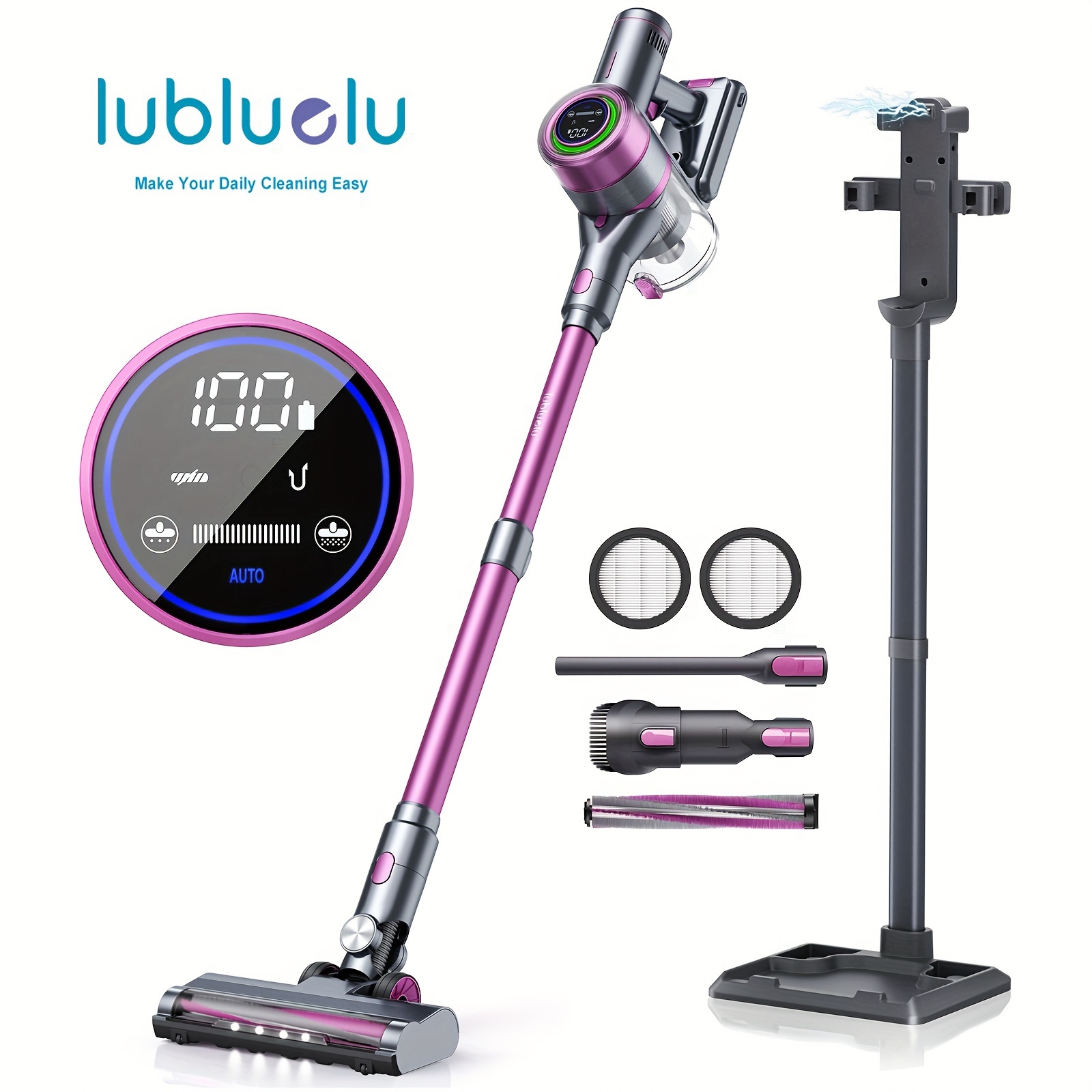 

Lubluelu 25kpa Lightweight Cordless Vacuum Cleaner, With Led Touch Screen, Automatic Dust Detection, Charging Standing, 55 For Pet Hair Carpet Hard Floor