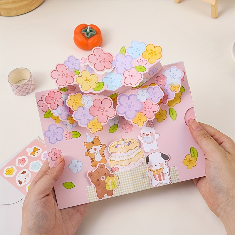 

4-pack Pop-up Cartoon Greeting Cards With Cute Bear And Bunny Designs For Birthday, Wedding, Valentine's Day, And - Personalized Celebration Cards For Any Recipient With Envelopes