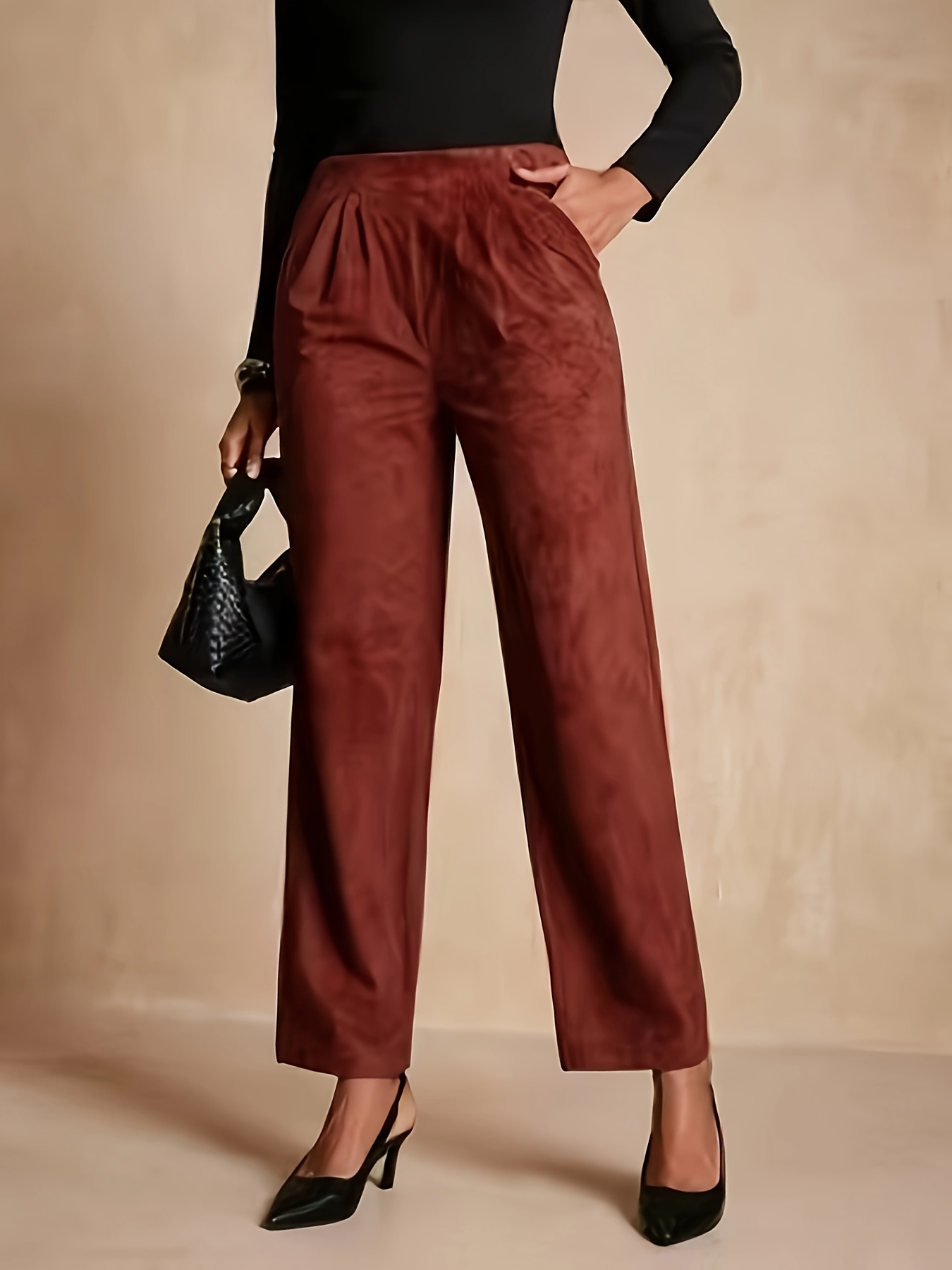 immagine dell'articolo taglie forti - (     ) pantaloni casual da donna taglie forti in   pelle scamosciata a     e vita    