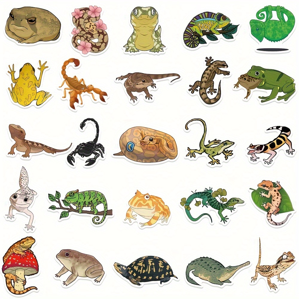 50pcs colorful reptile stickers pvc animal decals lizard Temu