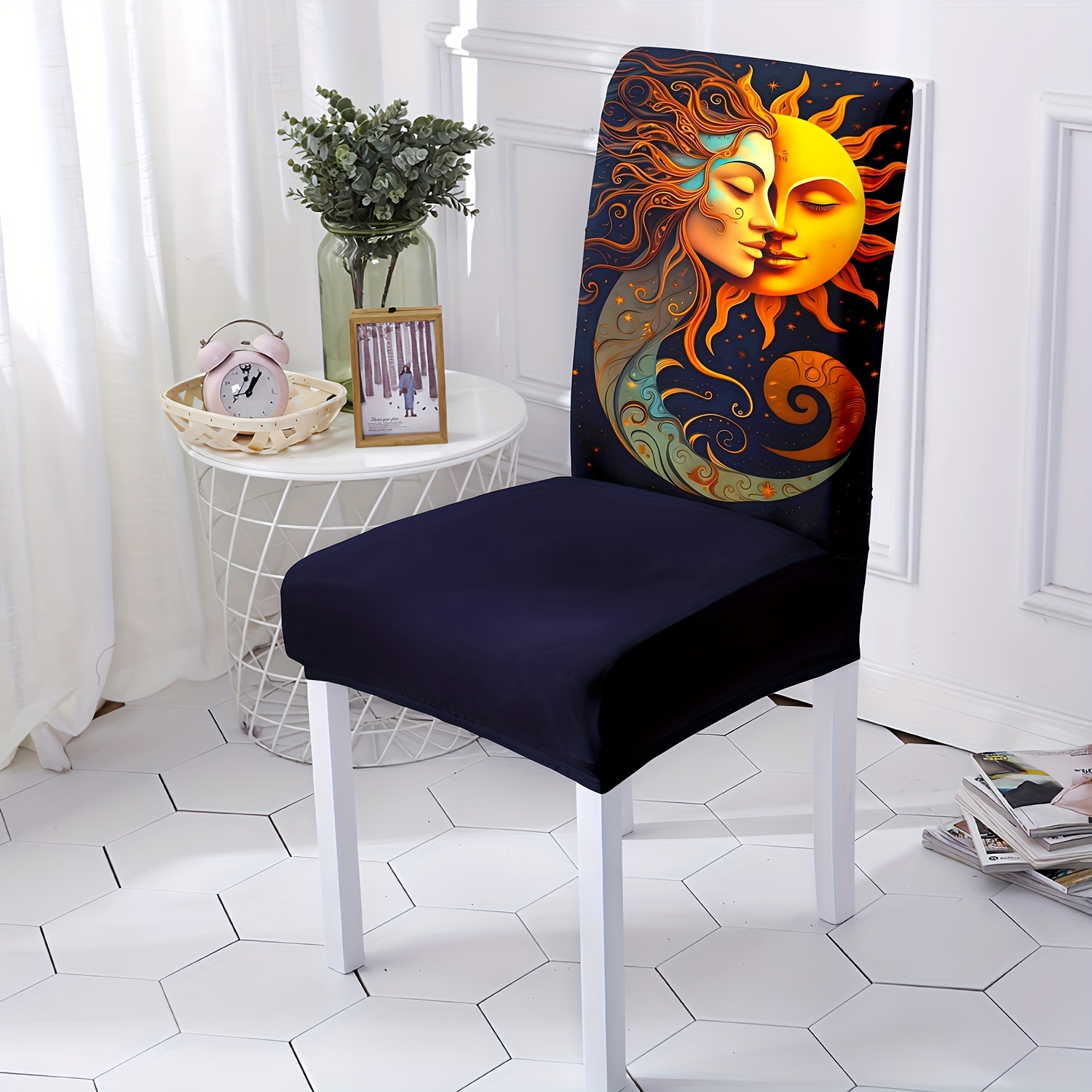 

4/6pcs Sun And Print Chair Slipcovers Stretchable Removable Washable Dining Chair Covers, Spandex Chair Protector Slipcovers For Restaurant, Hotel, Ceremony, Holiday Decor