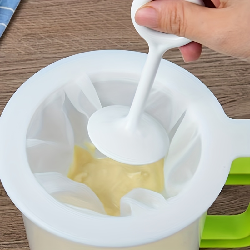 E-shop 2-teiliges Set ultrafeines Sieb mit Schaumkelle + Stampferstab, geeignet für Saft Sojamilch – langlebiges Küchensieb, ideal für Basteln Backen