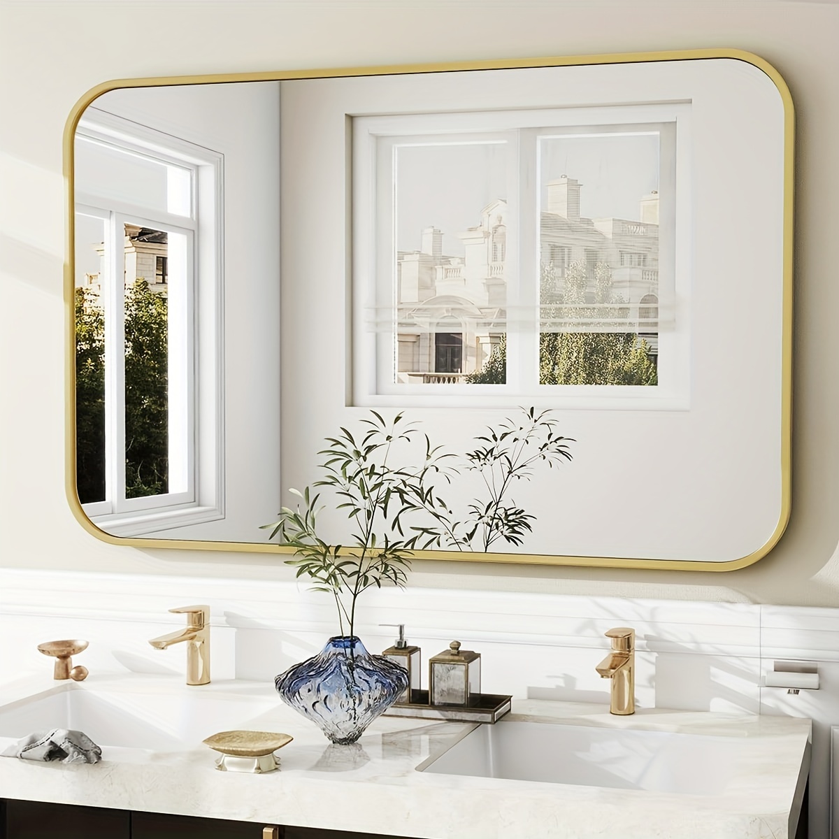 

Beautypeak Gold Bathroom Mirror For Wall, Oversized Metal Frame Rectangular Mirror, Modern Wall Mirror For Bedroom Living Room, Horizontal Or Vertical