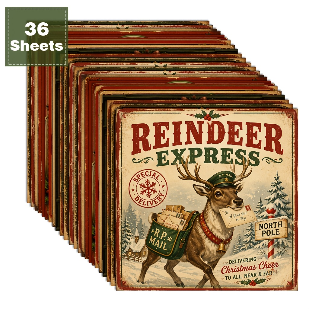 36 stück bögen (36 stück) 6x6  -century weihnachts-bastelpapier   für scrapbooking, decoupage, postkartenherstellung - retro-rotes auto, verschneites  -drucke, vintage-typografie-karton   für feiertagsdekorationen