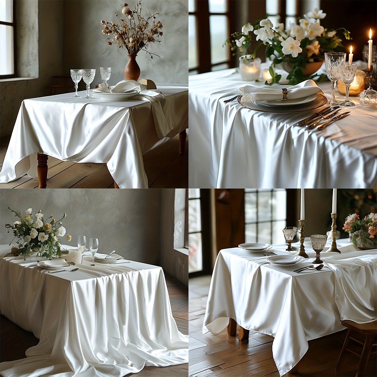 TEMU 2pcs 145*259cm Rectangular Satin Tablecloth, Smooth Fabric Table Decoration, Suitable For Wedding Table Decoration, Banquet Table Decoration, Christmas
