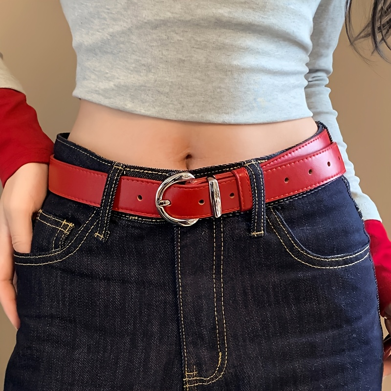 TEMU 1pc Women's Belt, Fashionable Vintage Red Y2k Spicy Belt, For Daily Commuting And College Style, Pairs With Skirts And Jeans, Waist-cinching