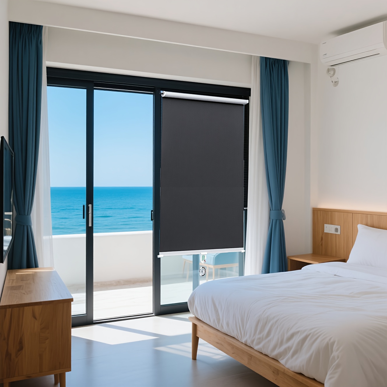 2pcs No-Drill Retractable Blackout Curtains, UV Protection Thermal Insulation Window Shades for Office Balcony Kitchen Use, Privacy and Cooling Decorative Home Accessories