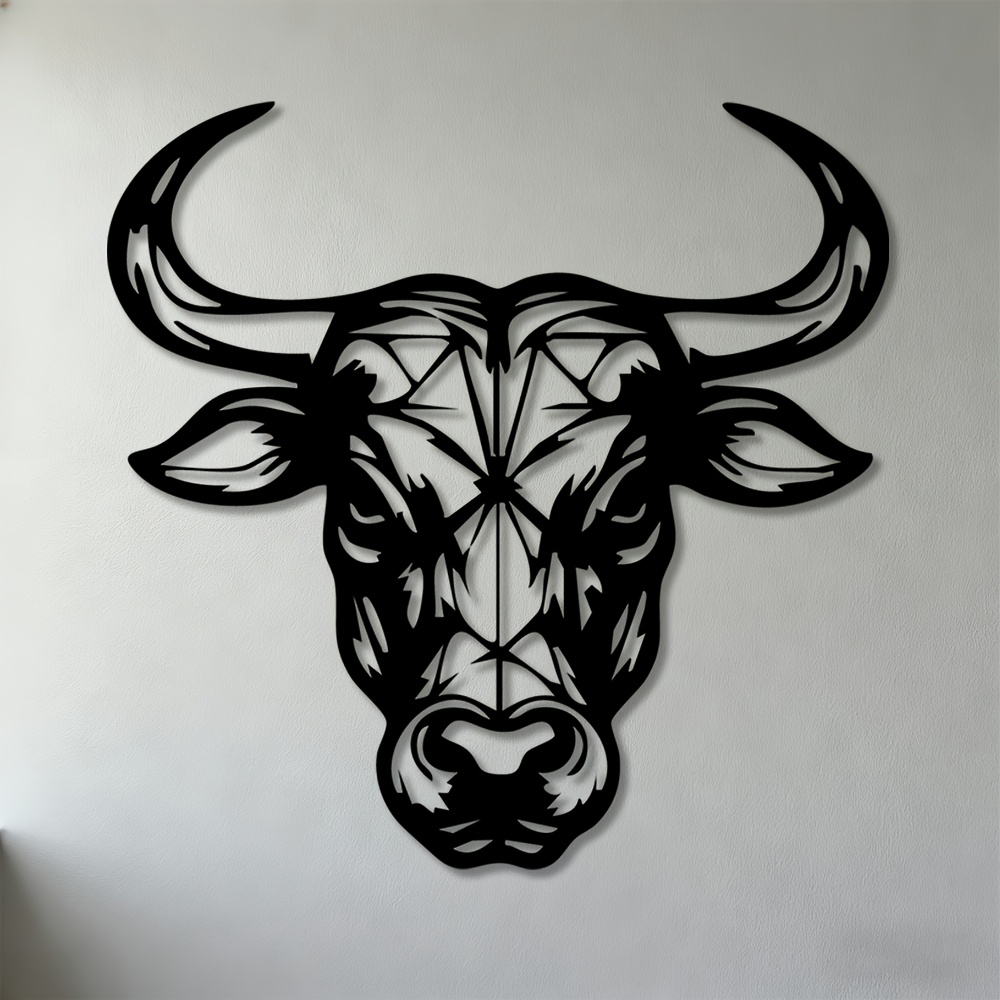 TEMU 2d Flat, 2d Metal Plate , 1pc Metal Wall Art Sculpture - Modern Wrought Horn And Forehead Hump Design, Wall-mounted Decoration Suitable For