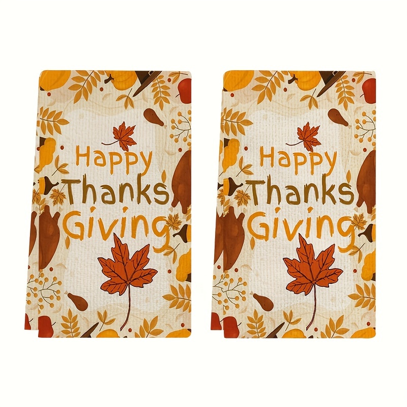 

2-pack Thanksgiving Dish Towels, Fall Leaves Print Polyester Kitchen Towels, Rustic Knit Fabric Hand Towels, Absorbent & Quick-dry Cleaning Cloths, Elegant Autumn Home Decor & Gift - 240gsm