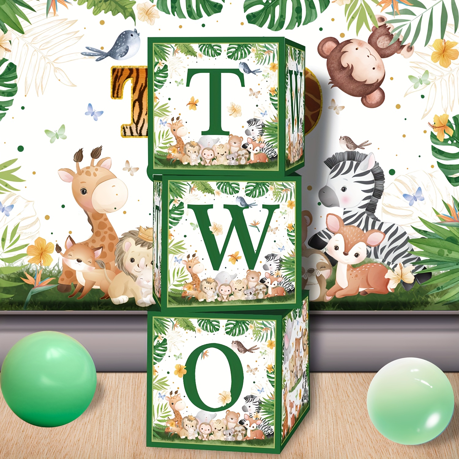 TEMU 3pcs, Craft Card Box, Jungle Animal Themed Birthday Party Card Box, Scene Ceremonial Decoration Box, Suitable For Decorating Second Birthday