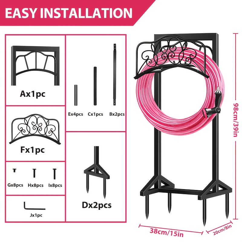 TEMU Heavy-duty Metal Garden Hose Holder, Outdoor Freestanding Heavy-duty Hose Rack, Rust-resistant Design With Spikes For Enhanced Stability,