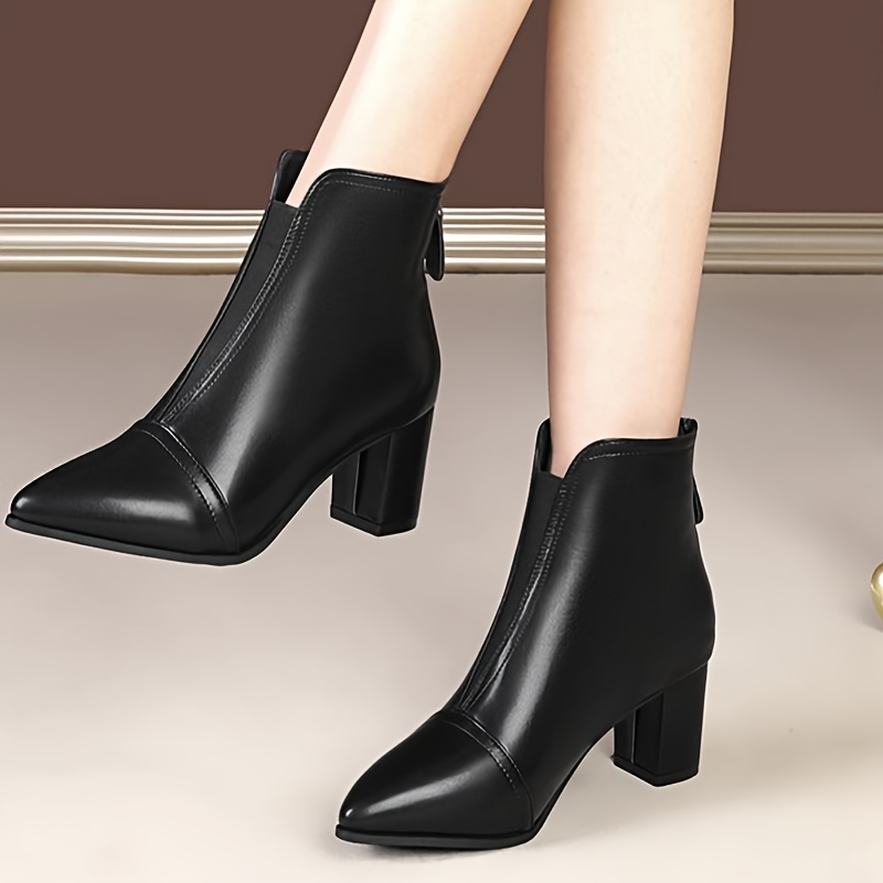 Ankle Boots Black Heels With Zipper In Back Women's Elegant Black