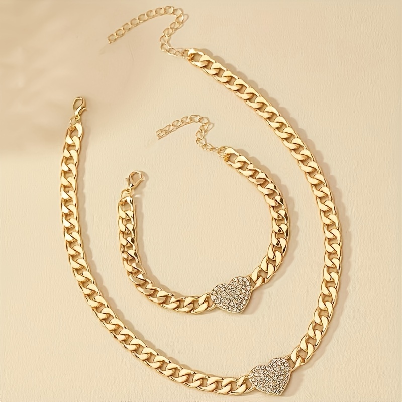 French Vintage Rhinestone Heart Hand Necklace Set