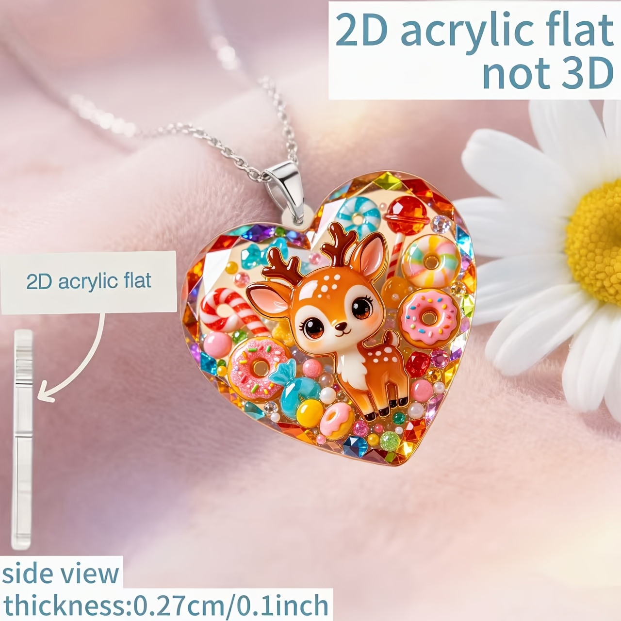 Heart Donut Fawn Pendant Necklace, Women's