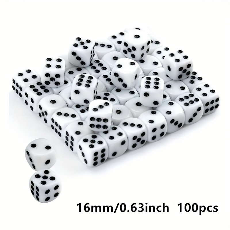E-shop 100 Stück 1 Set 14mm/0.55inch oder 16mm/0.63inch Weiße Acryl Würfel mit Schwarzen Punkten - für Brettspiele, Party Unterhaltung, Bar,