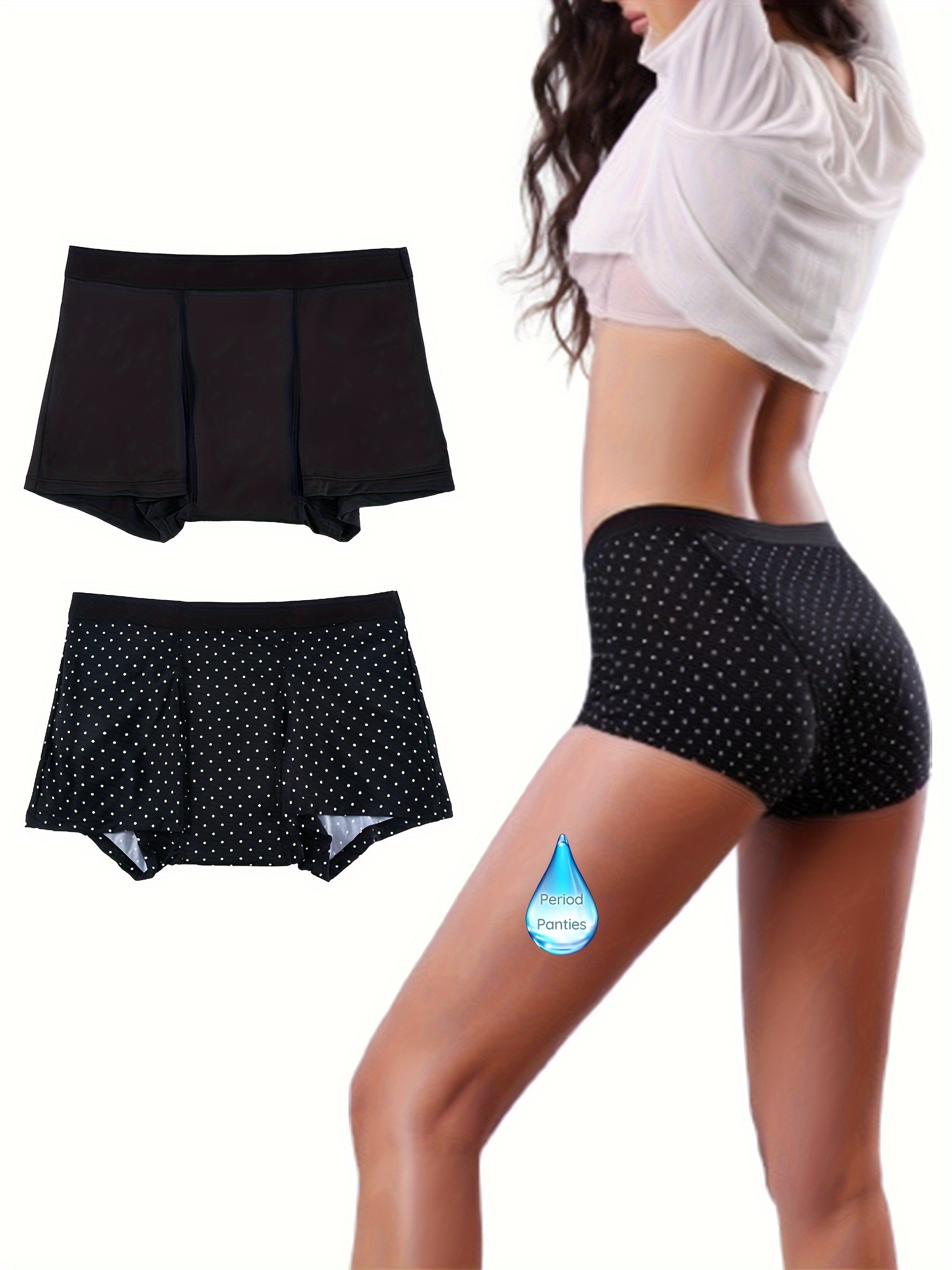 2pcs womens   waisted period underwear shorts panties for postpartum menstrual black 0