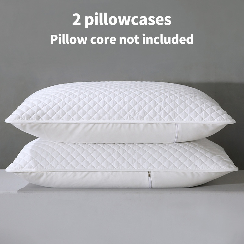 Image of 2pcs Checkered Solid Color Quilted Three-layer Zipper Pillow Core Isolation Layer - Pillow Protector - Household Adult Breathable Thick Pillowcase, No Pillow Core - Suitable For
