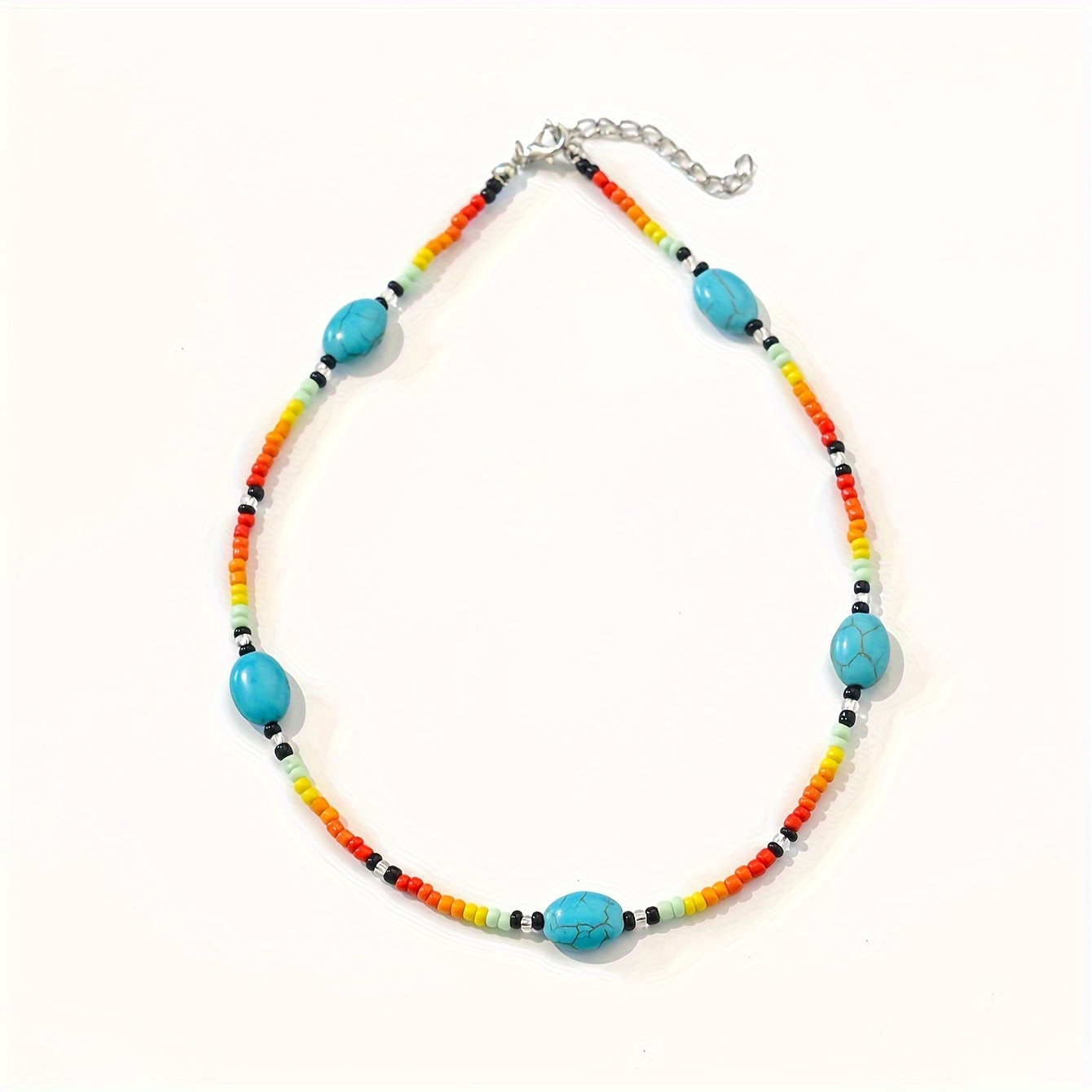 Bohemian Turquoise-Like Beads Necklace in Red Yellow