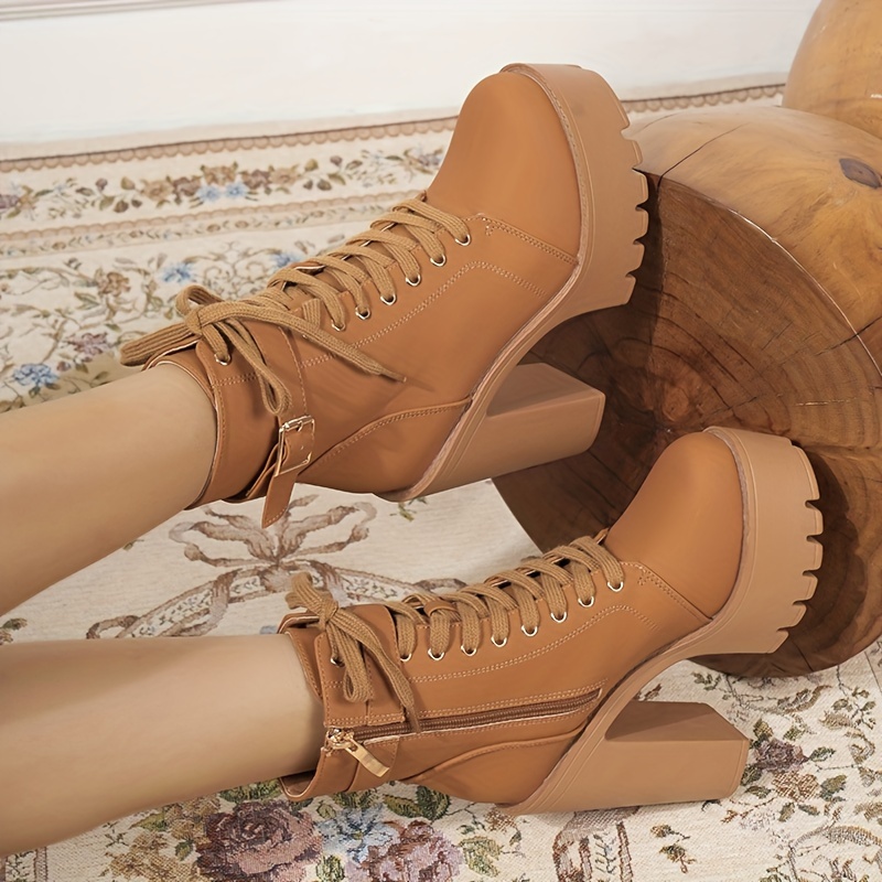 Women's Punk Style Platform Ankle Boots with Chunky Heel, Lace-Up Metal Buckle - Perfect for Parties & Casual Attire