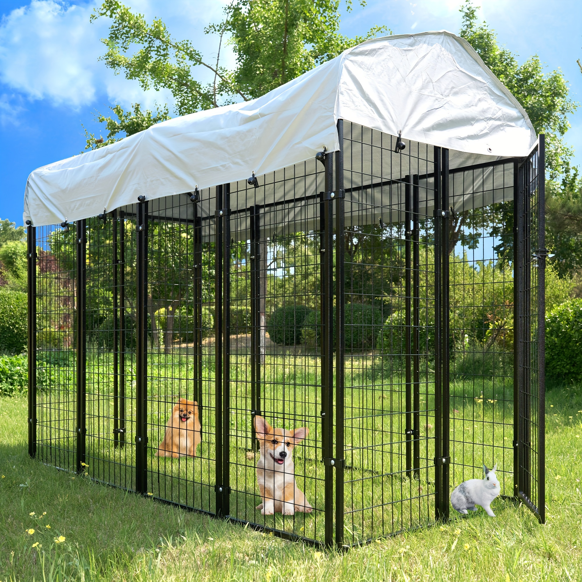 

Hittite Large Outdoor Dog Kennel Heavy Duty Outdoor Dog Cage, Anti - Rust Dog Pens Outdoor With Waterproof Uv-resistant Cover And Secure Lock For Backyard 8' L X4' W X 6' H