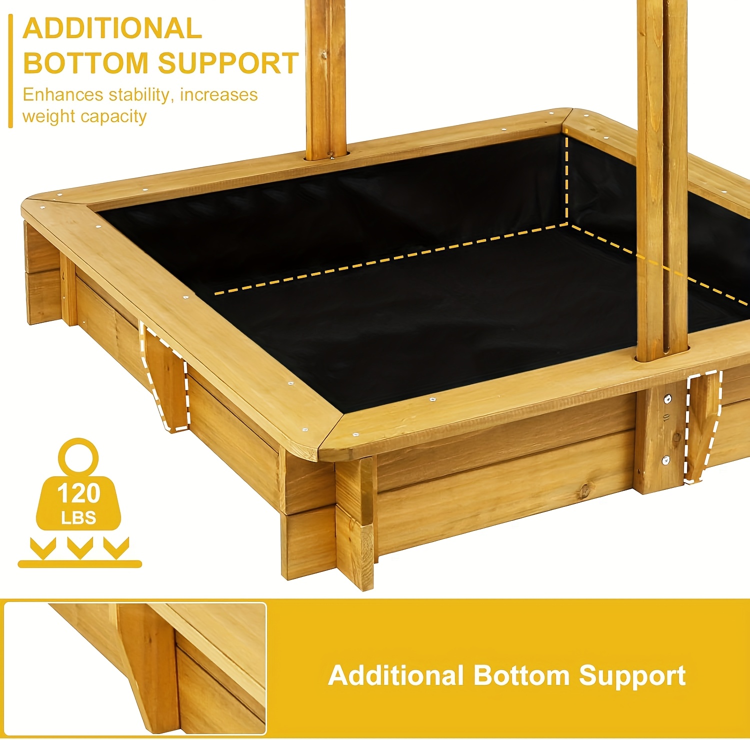 KETIVE Wooden Sandbox With Cover, Outdoor Kids Sand Box With Lid 4 Reinforced Bench Seats & UV-Resistant, Height Adjustable Canopy All-Round Bottom Liner Outdoor For Backyard Beach (45.3'' X 45.3'')