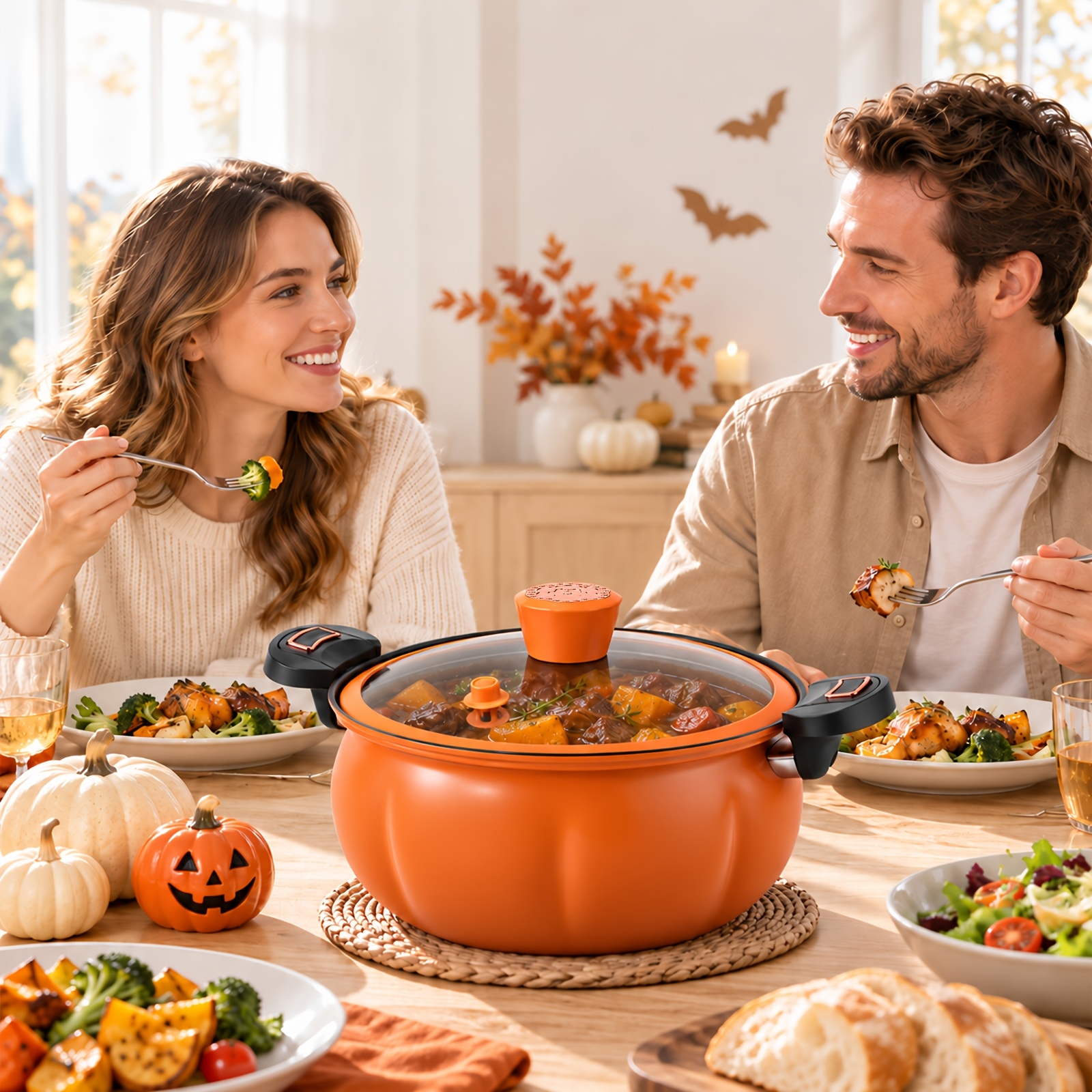TEMU Pumpkin Cooking Pot With Side Handle & Clear Glass Lid, Nonstick Surface, Multi-stovetop Compatibility, Soup Pot For Family Dinners, Everyday