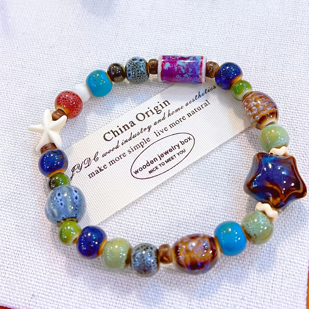 Dopamine-Colored Handmade Ceramic Bracelet, Bohemian Charm