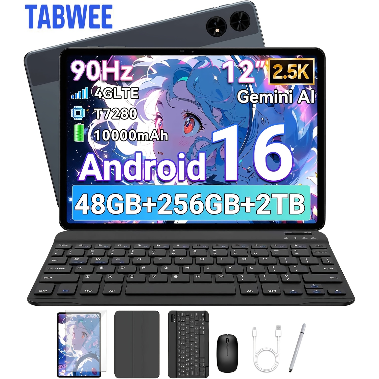 TEMU Tabwee T60 16 New 2026 Tablet, 12.2-inch 2.5k Ips Large 1600x2400 Ips Display, -core High-performance Cpu, 48(12+36)gb +256gb Rom(2tb Expand),