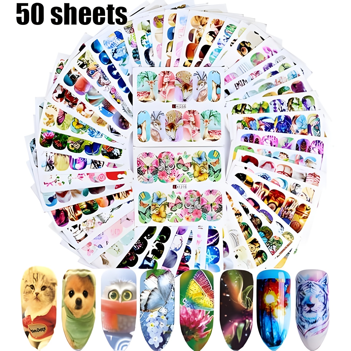 

50pcs Nail Stickers Watermark Nail Stickers Water Transfer Full Stickers Pumeng.com Small Floral Animal Insects, Nail Art Supplies Cute Nail Art Accessories Nail Decoration Nail Art Tips