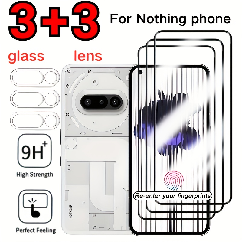 3+3 Zaščitna folija za zaslon Nothing Phone 1/2/2a/2a Plus/3a/3a Pro, kaljeno steklo, visoka trdnost, odporna na praske, gladka površina,