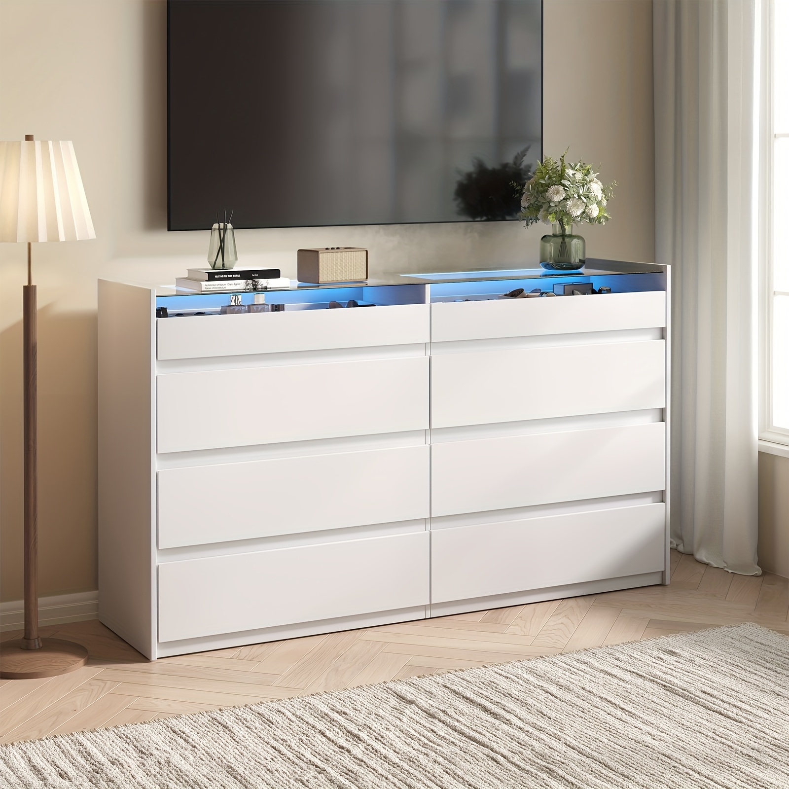 white dresser for bedroom 51.5 Inches Wide 6 Drawers Dresser for Bedroom White Modern - Sikaic main image 0