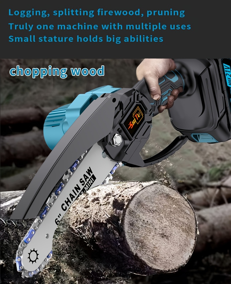 mini chainsaw cordless lightweight portable handheld electric tree cutter with splash lock rechargeable battery and safe trimming for quick cutting of tree branches courtyard household and for man pruning details 2