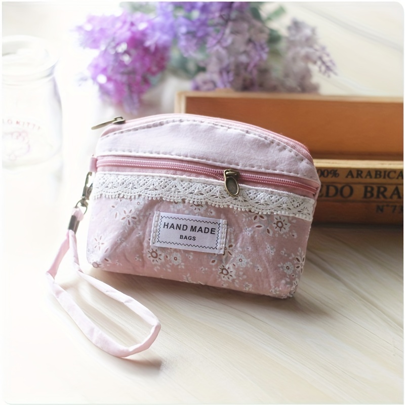 Mini Lace Decor Flower Pattern Wallet, Clutch Zipper Coin Purse, Versatile Carry On Storage Pouch