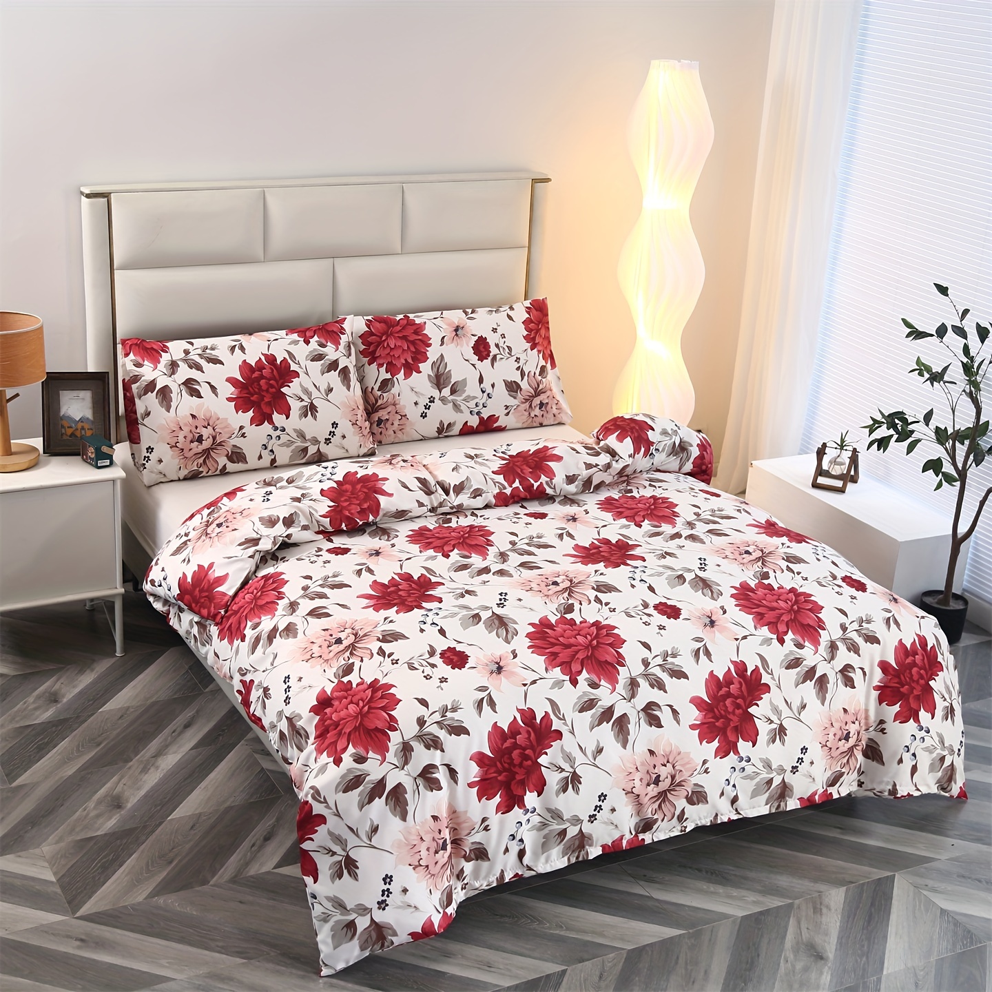 Image of 3pcs Floral Print Bedding, Soft And Comfortable, Suitable For Bedroom And , Includes 1 Duvet Cover + 2 Pillowcases, Filling Not Included
