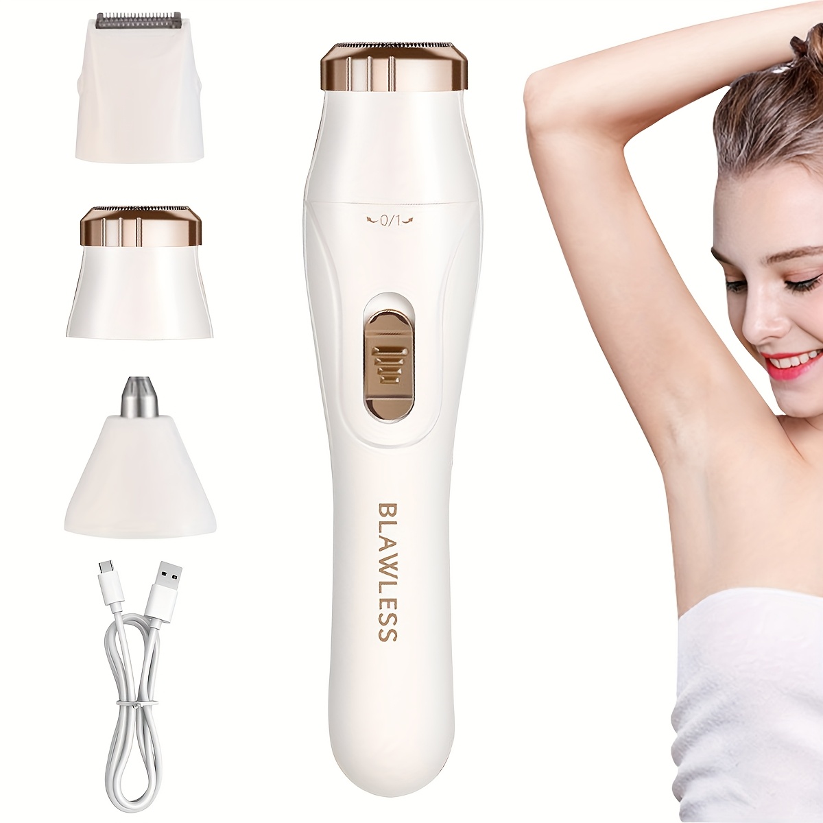TEMU 3-in-1 Electric Hair Trimmer Set With Rechargeable Lithium Battery 150mah, Usb Charging, Body Shaver, Facial Trimmer, Nose Hair Clipper For Women - Full Body Hair Shaver, Day Gift