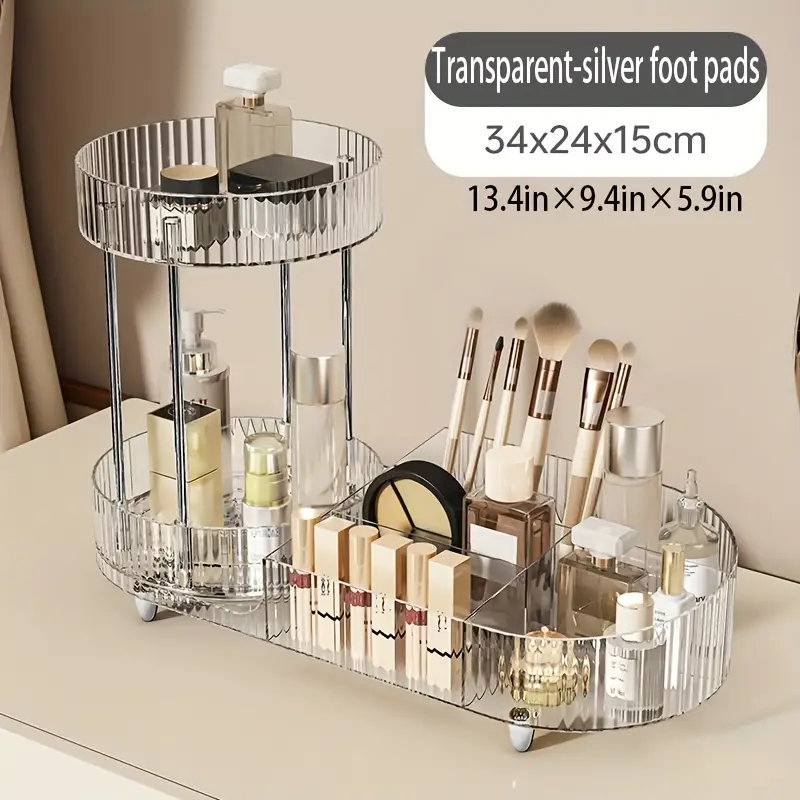 2 layer transparent acrylic makeup storage box with transparent golden silvery pad makeup storage rack for dressing table to store skincare products brushes perfume Product details 4