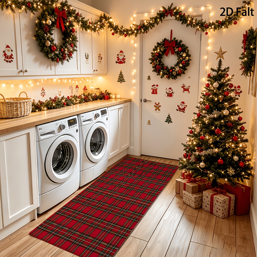 TEMU 1pc Kafulam Scottish Tartan Plaid Suitable For Doors, Non-slip Pvc Backing & Machine Washable, Soft Suitable, Bathroom, Hallway Entryway,