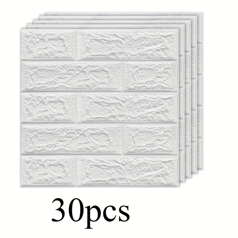 Image of 30pcs Of 3d Brick Wall Decals, Square Wall Stickers, Easy To Peel And Apply, Washable And Cut, Suitable For Kitchen, Living Room, Bathroom, And Hallway, Plastic Ceiling Tile Stickers