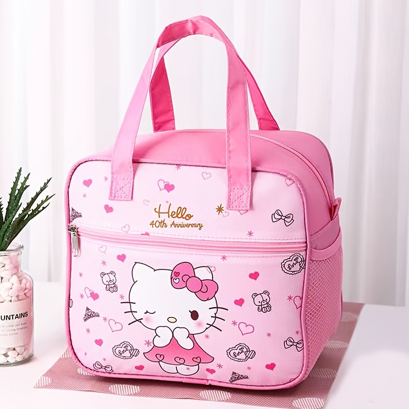 Image of Kuromi, Hellokitty Lunch Box Bag, Insulated Lunch Bag, Large-capacity Lunch Box Bag, Storage Bag, Cartoon Theme Design Handbag, Suitable For Students, Offices, Outdoor Picnics, Uses, Non-food Contact