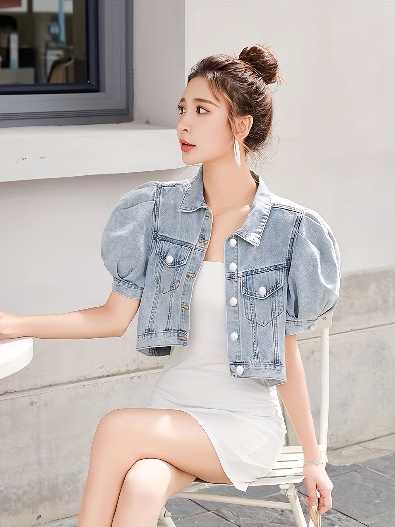 Clothing Jean Jacket With Puffy Sleeves Cloud Puff Sleeve Crop
