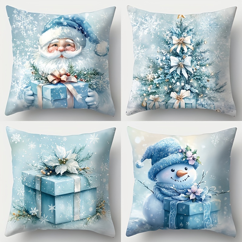 

4pcs Christmas , , Snowman, And , , 18x18 - Suitable For , Car, , Sofa, And Types - Inserts Not Included