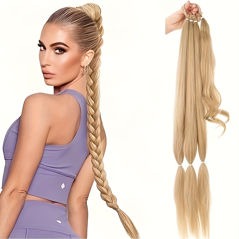 extra long golden blonde ponytail extension braided straight synthetic hairpiece with wrap around band soft and natural looking for womens daily wear ponytail accessory elegant style   details 0