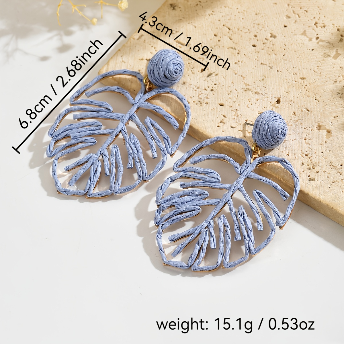 Bohemian Hand-Woven Raffia Hollow-Out Leaf Earrings