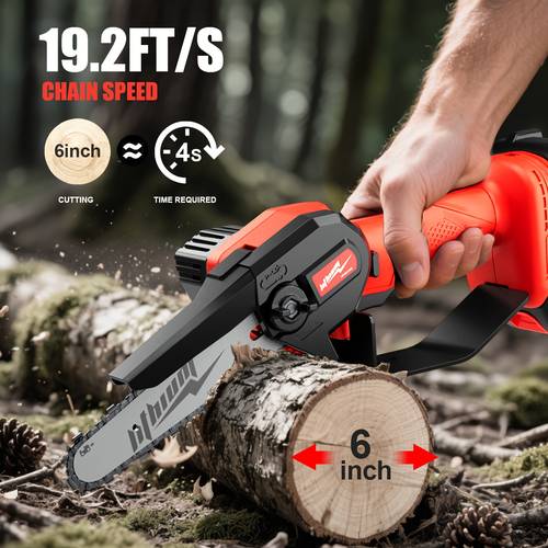 6 inch mini chain saw adjustable chain safety lock splash proof cover with rechargeable battery chain and storage box suitable for quick pruning of tree branches in mens pruning gift