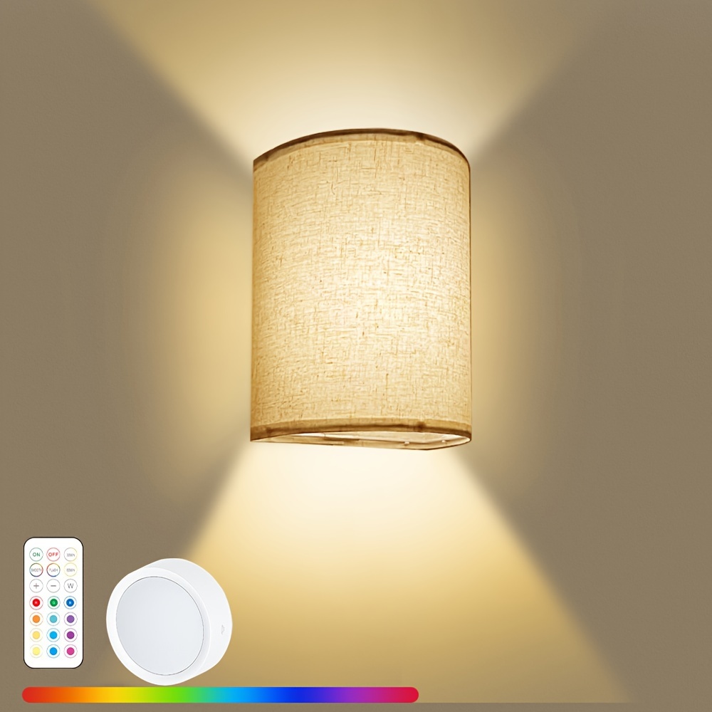 

Battery Operated Wall Sconce, 16 Rgb Colors Dimmable Wall Light With Remote Control Height Fabric Sconces, Wall Lighting Wall Lamp For Bedroom Living Room Hallway